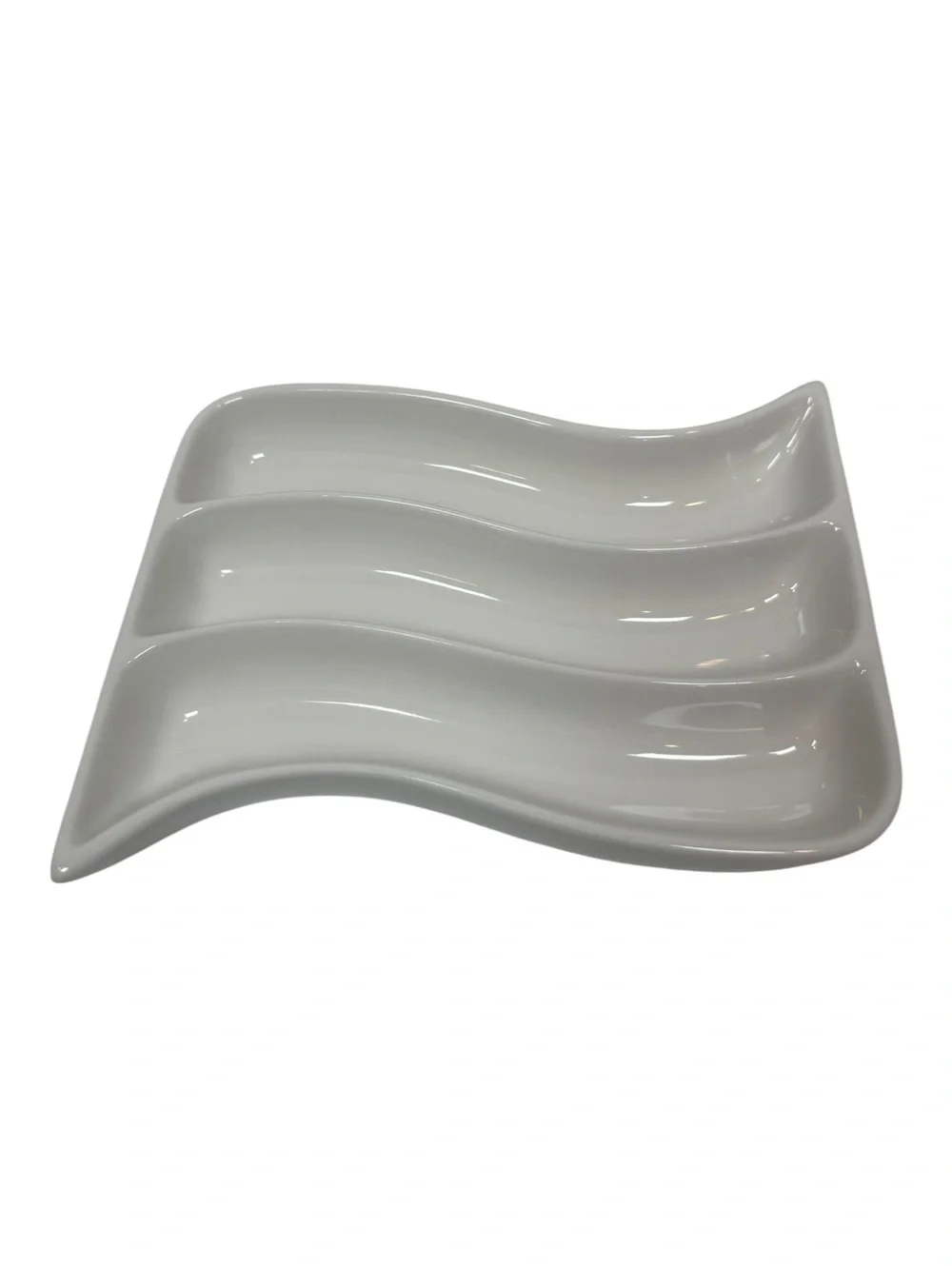 World Market White Ceramic Wavy Divided Appetizer Dish